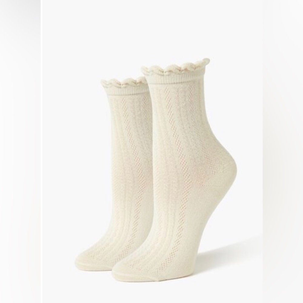 Lettuce-Edge Pointelle Crew Socks